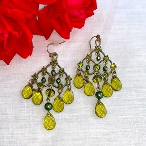Green Jeweled Chandelier Earrings